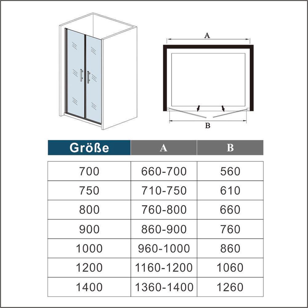 Douche Pendeldeur, 6mm Helder Nano Antikalk Veiligheidsglas, Hoogwaardig Glad Aluminium Profiel, 75X195cm