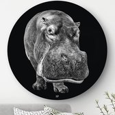 HIP ORGNL Schilderij Hippo - Nijlpaard - ⌀120cm - Wandcirkel dieren - Zwart wit