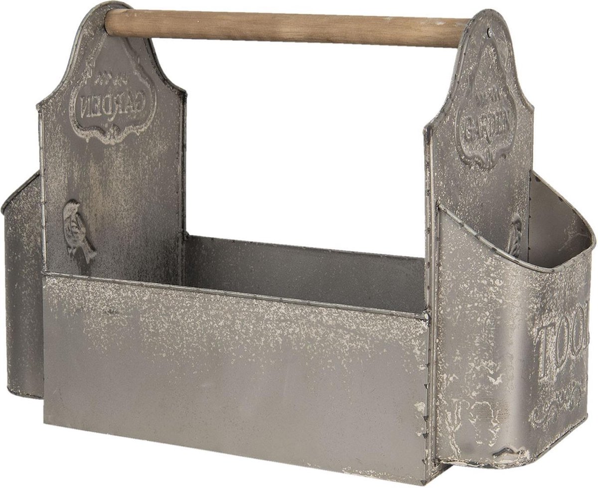 Clayre & Eef Decoratie Tuingereedschapskist 50x26x23 cm Grijs IJzer