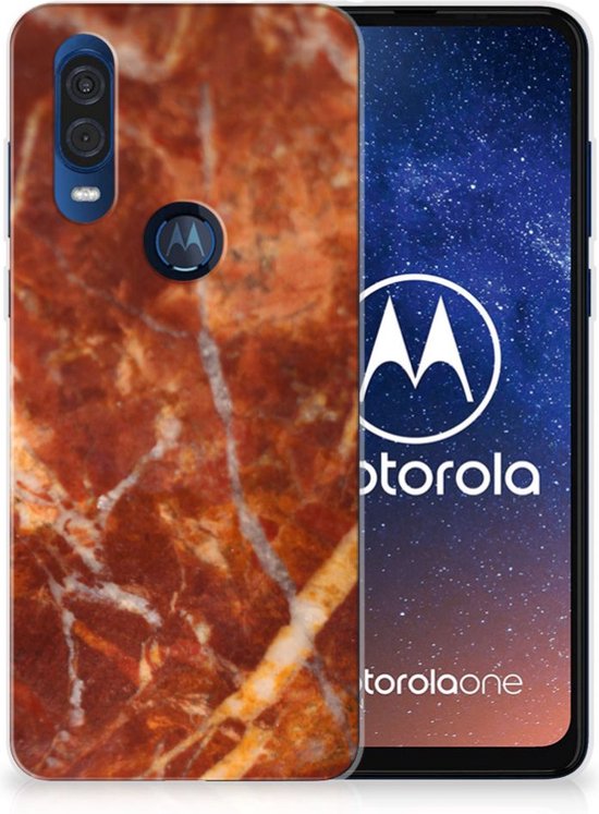 TPU Siliconen Hoesje Motorola One Vision Marmer Bruin