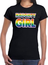 Naughty girl gay pride t-shirt zwart met regenboog tekst voor dames -  Gay pride/LGBT kleding S