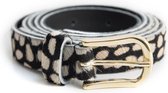 Koeienhuid Smalle Damesriem Stip Zwart Wit  (2cm breed) Maat 85 (S/M) | 20803 |Tannery Leather