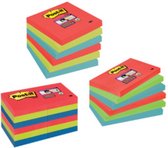 Post-it® Super Sticky Notes, Kleurenset Bora Bora, poppy-neon groen-aquawave, 76 x 127 mm, 6 blokken
