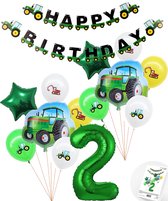 Cijfer ballon 2 jaar Trekker - Tractor Mega Pakket Inclusief Happy Birthday Slinger - Boer - Boerderij - Themafeest Ballonnenpakket - Groen - Helium Ballon - Snoes