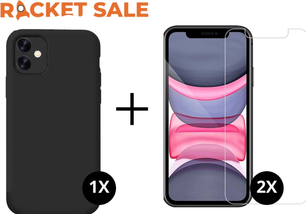 Rocket Sale ® iPhone 11 hoesje zwart case siliconen cover - 2x iPhone 11 Screenprotector