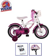 Vélo pour enfants Volare Heart Cruiser - 12 pouces - Wit/ Violet - Y compris casque de vélo et accessoires