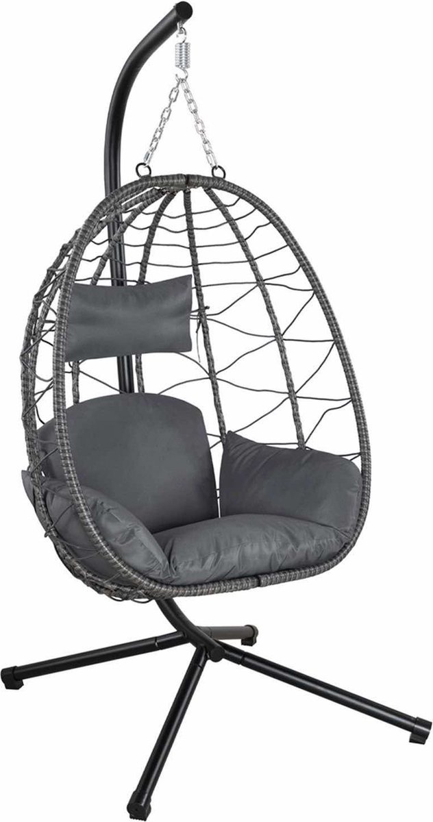 Polyrotan Hangstoel Aria - Grijs - Incl. onderstel