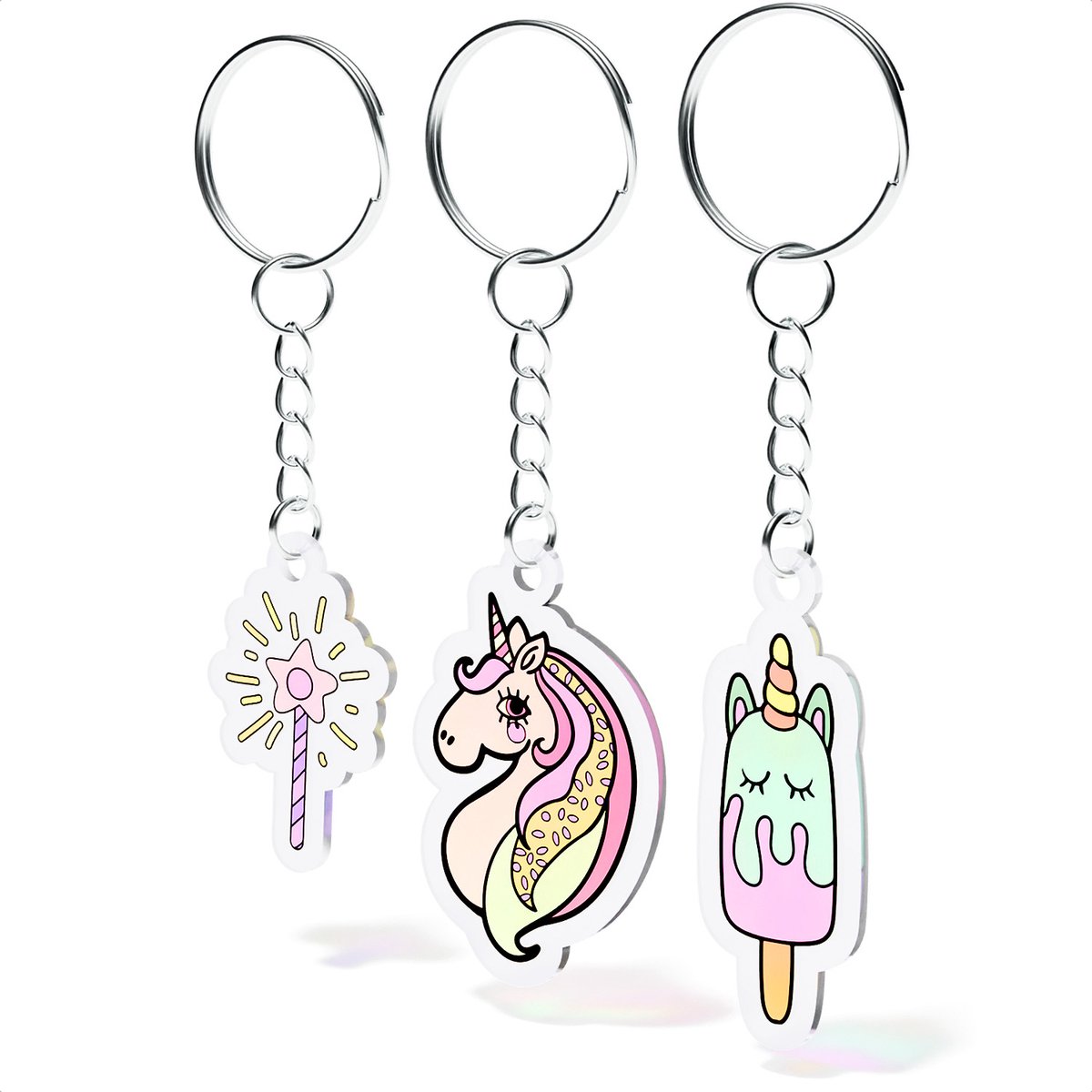 Krimpfolie Knutselpakket Unicorn (extra) - Krimpfolie Sleutelhangers of Sieraden Maken - 10 vellen krimpfolie - 24 Eenhoorn Kleurpotloden - 50 sleutelringen met kwastje - 3x Kunststof Broekketting - 100 Splitringen zilverkleur 0,7x6 mm — afbeelding 6