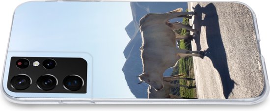 Telefoonhoesje Geschikt voor Samsung Galaxy S21 Ultra hoesje - Schotse hooglander - Licht - Berg - Natuur - Siliconen Telefoonhoesje Telefoonhoesje