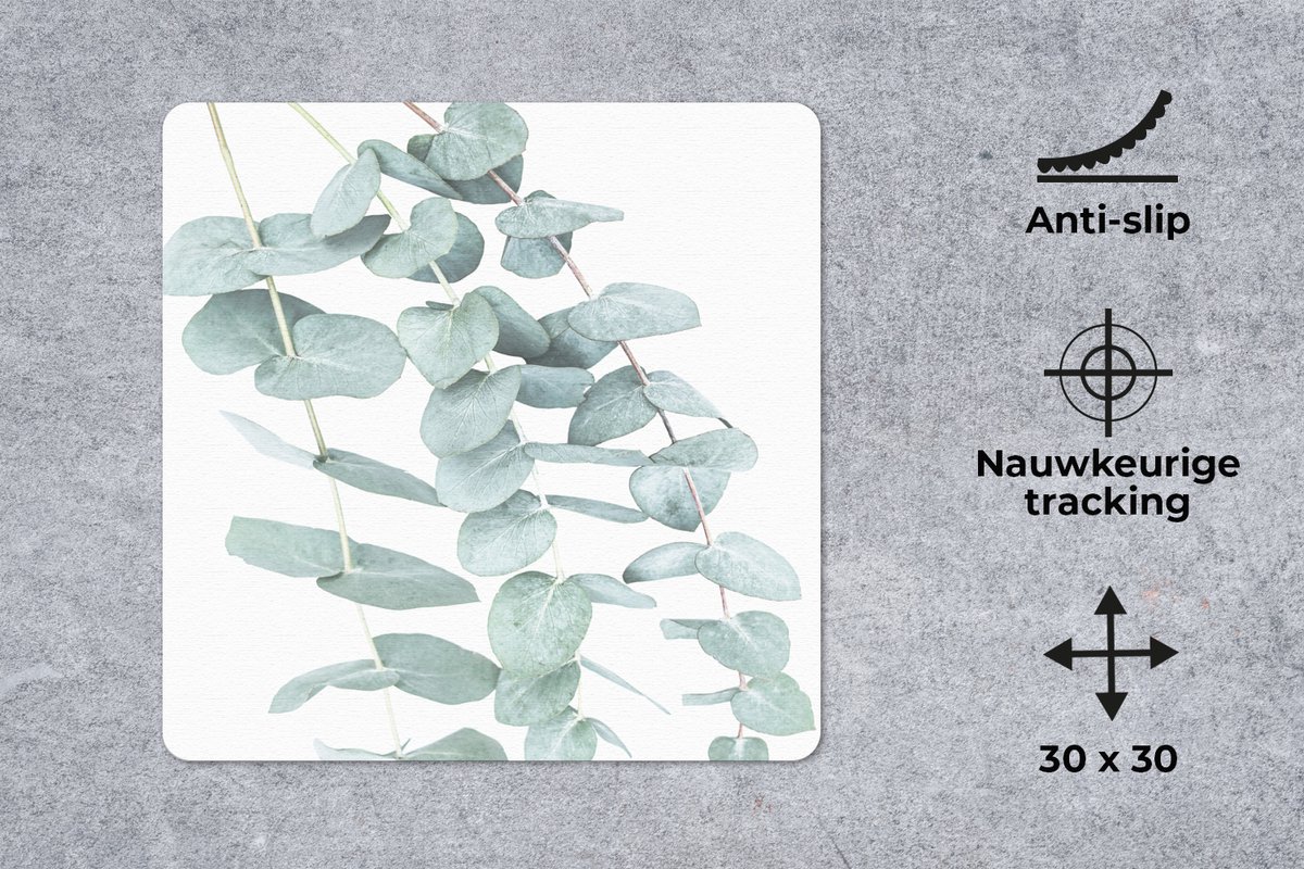 Muismat 30x30 cm - Mousepad Planten - Groen - Natuur - Wit - Bladeren - Muismatten