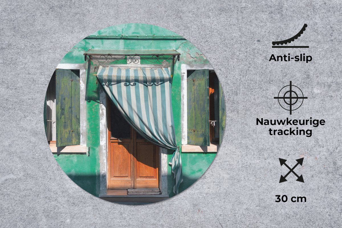 Muismat rond 30x30 cm - Mousepad Architectuur - Groen - Deur - Huis - Luiken - Ronde muismatten