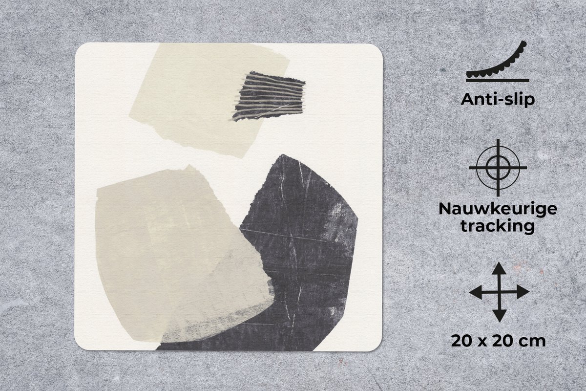 Muismat 20x20 cm - Mousepad Abstract - Vormen - Pastel - Zwart - Muismatten