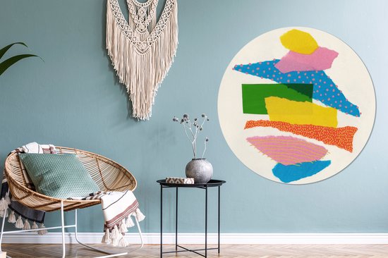 WallCircle - Stickers muraux - Cercle de papier peint - Abstrait - Art - Formes - Arc-en-ciel - 120x120 cm - Cercle mural - Autocollant - Papier peint autocollant rond XXL