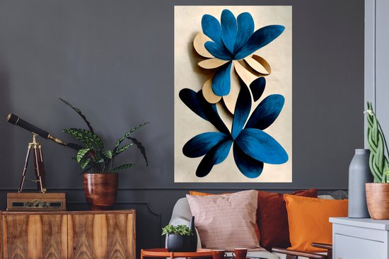 Tanlaby Muursticker, blauwe witte bloem, grote lotos, muursticker, vlinders, bloemen, muursticker voor woonkamer, slaapkamer, kantoor, bank, achtergrond, huis, wanddecoratie