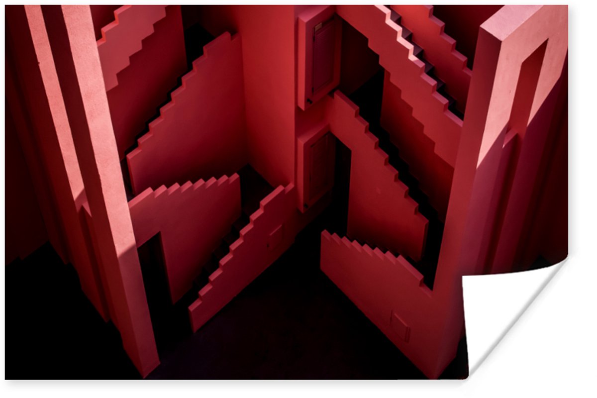Poster Roze - Architectuur - Trappen - 120x80 cm