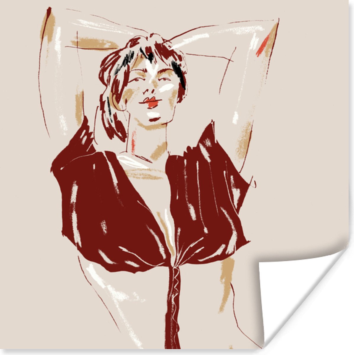 Poster Portret - Vrouw - Rood - Abstract - 75x75 cm