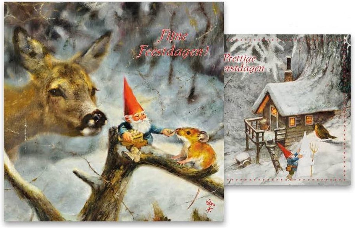 Kaarten - Kerst - Rien Poortvliet - Kabouter op tak / Kabouterhuis - 2