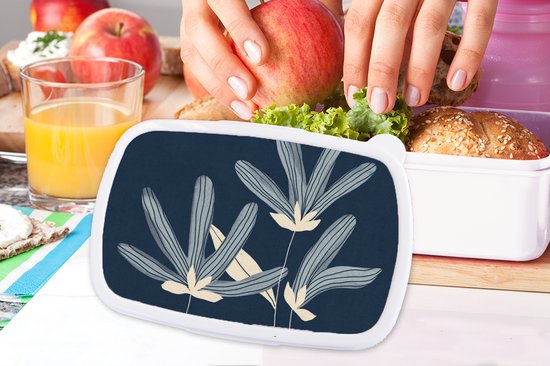 Boîte à pain Wit - Lunch box - Boîte à pain - Fleurs - Blauw - Plantes - Nature - 18x12x6 cm - Adultes