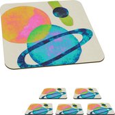 Onderzetters voor glazen - Planeten - Abstract - Neon - Verf - 10x10 cm - Glasonderzetters - 6 stuks