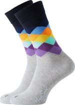 Happy Socks herensokken Faded Diamond Sock grijs met kleur -  Maat 36-40