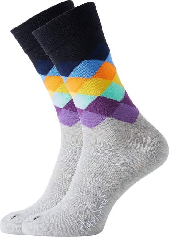 Happy Socks herensokken Faded Diamond Sock grijs met kleur - Maat 36-40 |  bol.com