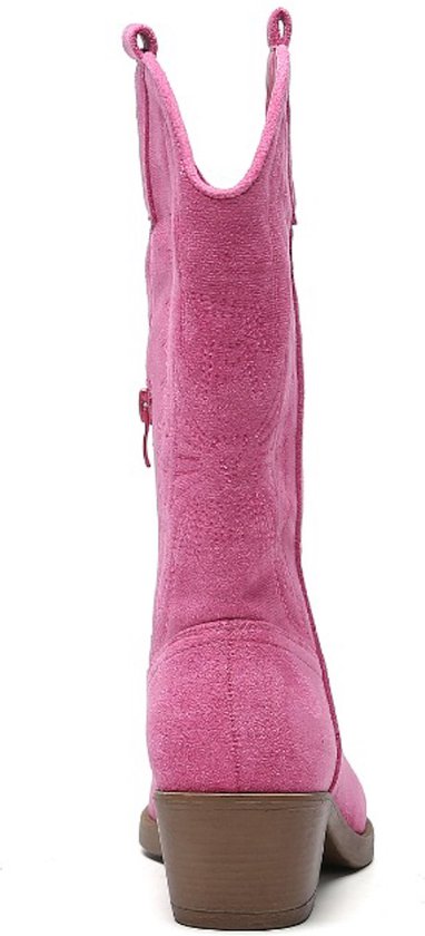 SmileFavorites® Dames Cowboylaarzen met Hak - Roze - Suedine - Maat 40