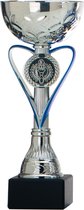 Trofee/prijs beker - zilver - blauw hart - kunststof - 20 x 8 cm - sportprijs