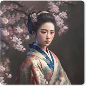 Muismat Klein - Vrouw - Sakura - Kimono - Aziatisch - Portret - 20x20 cm