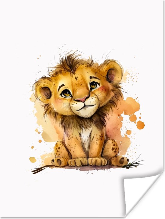 Poster Lion - Aquarelle - Marron - Animaux - Filles - Garçons - 60x80 cm