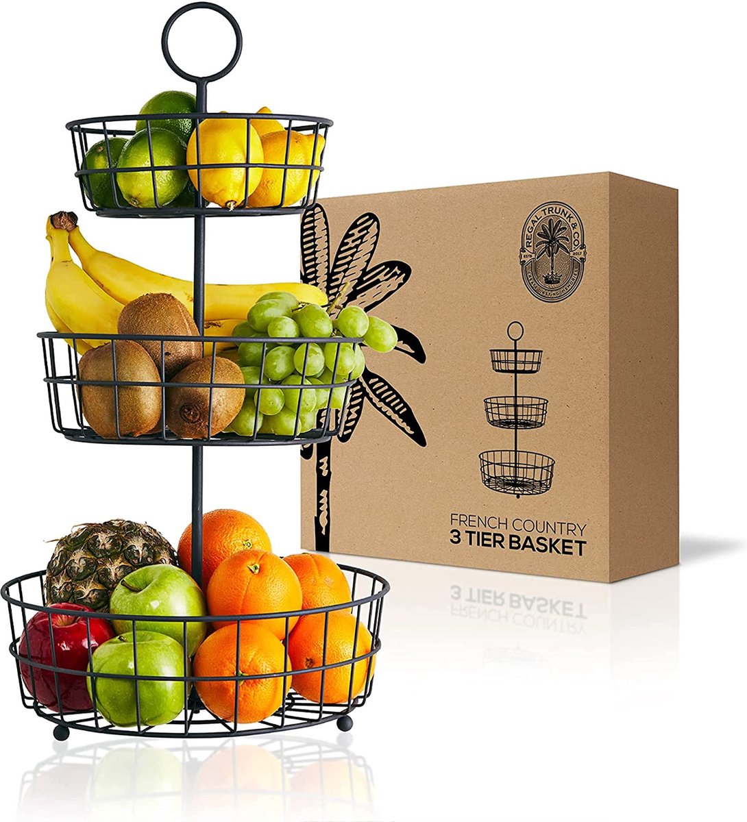 KOMFORA Bamboe fruitmand met 3 niveaus - duurzame en eenvoudig te monteren standaard voor keuken - perfecte houder voor groenten, brood, snacks