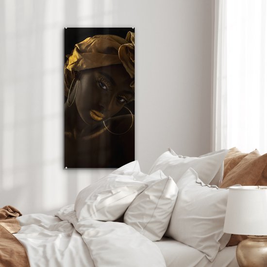 MuchoWow® Peinture sur Verre - Femmes - Foulard - Or - Luxe - 40x80 cm - Peintures sur Verre Acrylique - Photo sur Glas
