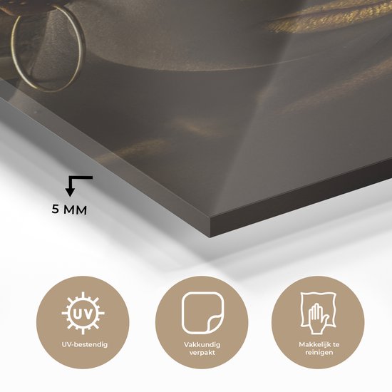 MuchoWow® Peinture sur Verre - Femmes - Foulard - Or - Luxe - 80x160 cm - Peintures sur Verre Acrylique - Photo sur Glas