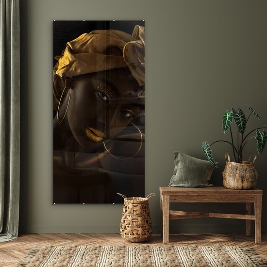 MuchoWow® Peinture sur Verre - Femmes - Foulard - Or - Luxe - 80x160 cm - Peintures sur Verre Acrylique - Photo sur Glas