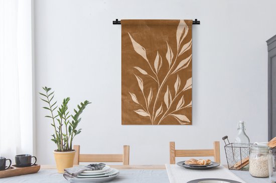 Wandkleed - Bohemian - Bladeren - Vintage - Bruin - Wanddoek - Katoen - Wandtapijt - Tapestry - Woondecoratie - 60x90 cm - Woonkamer - Wandkleden voor binnen - Muurdecoratie - Muurkleed