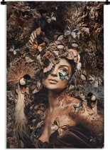 Wandkleed - Vrouw - Dieren - Vlinders - Luxe - Henna - Wandtapijt - Decoratie woonkamer - Tapestry - Katoen - 60x90 cm - Muurkleed - Wanddoek - Muurdecoratie - Wandkleden