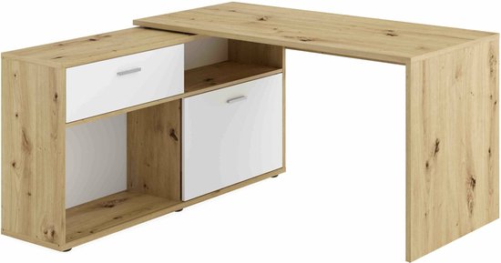 Bureau Colorado Eiken Wit - 138x138cm - Hoekbureau - Met opbergruimte - Hoogte 75 cm - Met lades