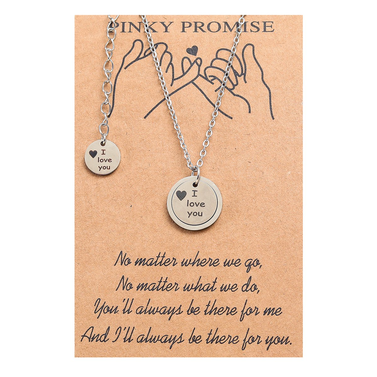 Vriendschapsketting met "I love you" - Zilverkleurig - BFF Ketting op Cadeau kaartje - Pax Amare