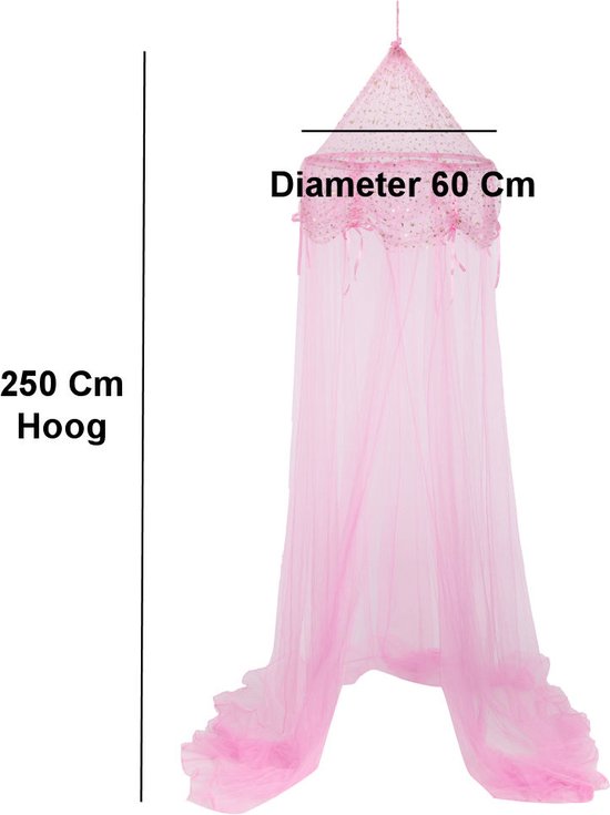 Prinsessen Klamboe kinderkamer - Klamboe Baby kamer - Klamboe 1 persoons - Voor boven bed - Roze - 60 x 60 x 250 Cm — afbeelding 2