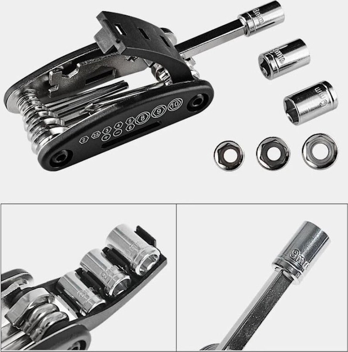 Multitool Fiets gereedschap reparatieset - 12 delige - Pocket Tool - Racefiets - Mtb - Toerfiets - Ebike - Fietsen thumbnail 4
