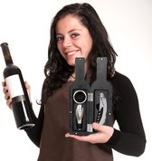 Decopatent® 4-Delige Luxe Wijnset in Wijnfles vorm - Wijn fles accessoires Set - Wine tools - Wijn Kurken trekker - In Luxe Fles opbergbox - Cadeau set