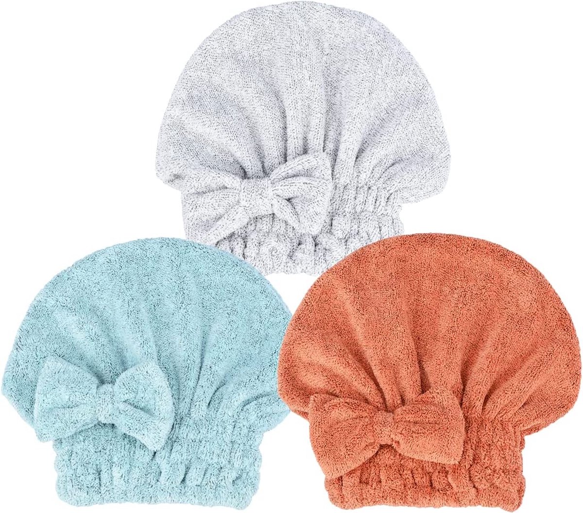 Microfiber Bamboe Stof Haar Drogen Handdoek Cap 3-pack Super Absorberende Sneldrogende Magic Haar Tulband Wrap Voor Vrouwen Nat Korte Krullend Dikke Meisjes Haar Anti Frizz met Knop Badkamer Essentiële