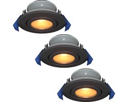Set van 3 Lima LED inbouwspots - 4 Watt 345 lumen - 2700K Warm wit - GU10 - Dimbaar - Rond - Kantelbaar - IP65 Waterdicht - Zwart - Voor binnen, buiten en badkamer