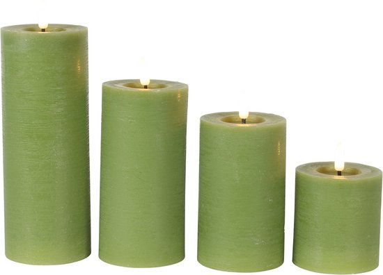 Bougies cylindriques - Bougies LED avec flamme mobile - Bougie LED vert clair lot de 4