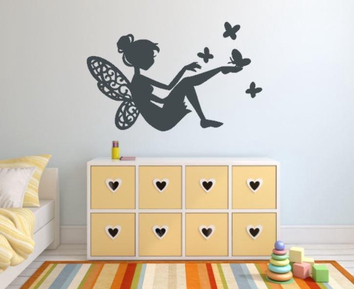 Sticker Fee met vlinders donker grijs 40 x 25 cm | Rosami
