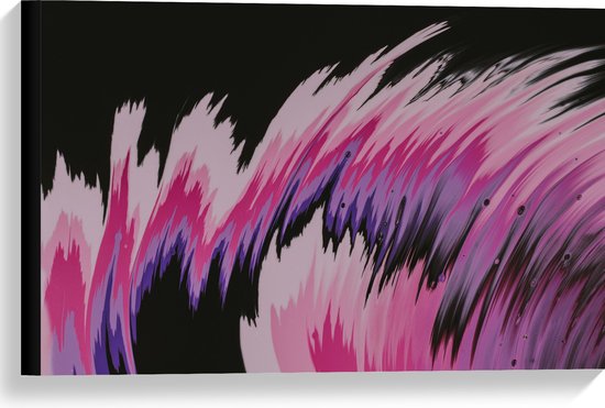Canvas - Paarse en Roze Golvende Strepen op Zwarte Achtergrond - 60x40 cm Foto op Canvas Schilderij (Wanddecoratie op Canvas)