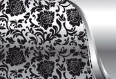 Fotobehang Black Silver Flower Pattern | XXL - 312cm x 219cm | 130g/m2 Vlies