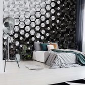 Fotobehang 3D Silver And Black Hexagonal Pattern | VEA - 206cm x 275cm | 130gr/m2 Vlies