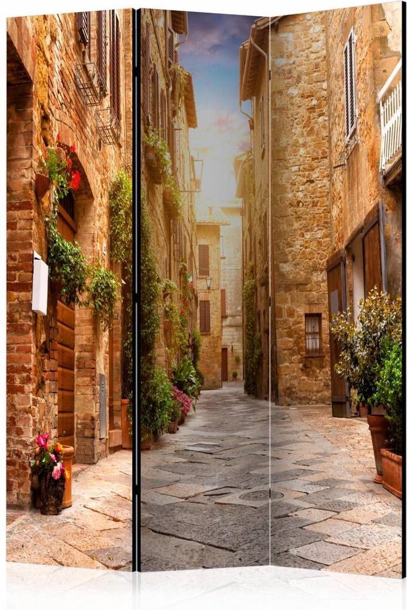 Vouwscherm - Straatje in Toscane 135x172cm, gemonteerd geleverd (kamerscherm) dubbelzijdig geprint