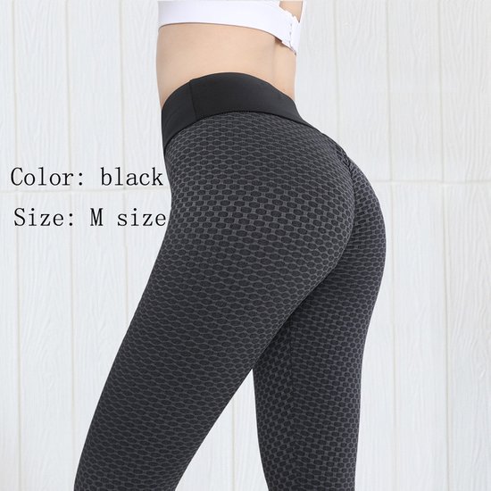 Yogabroek -Sport legging- honingraatontwerp - Hoog getailleerd -Zwart - Maat M van Merkloos — afbeelding 2