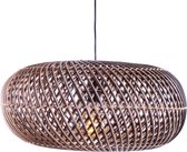 Rotan hanglamp Stripes | 1 lichts | zwart / naturel | rotan / metaal | Ø 60cm | in hoogte verstelbaar tot 150 cm | eetkamer / eettafel / woonkamer lamp | modern / landelijk design